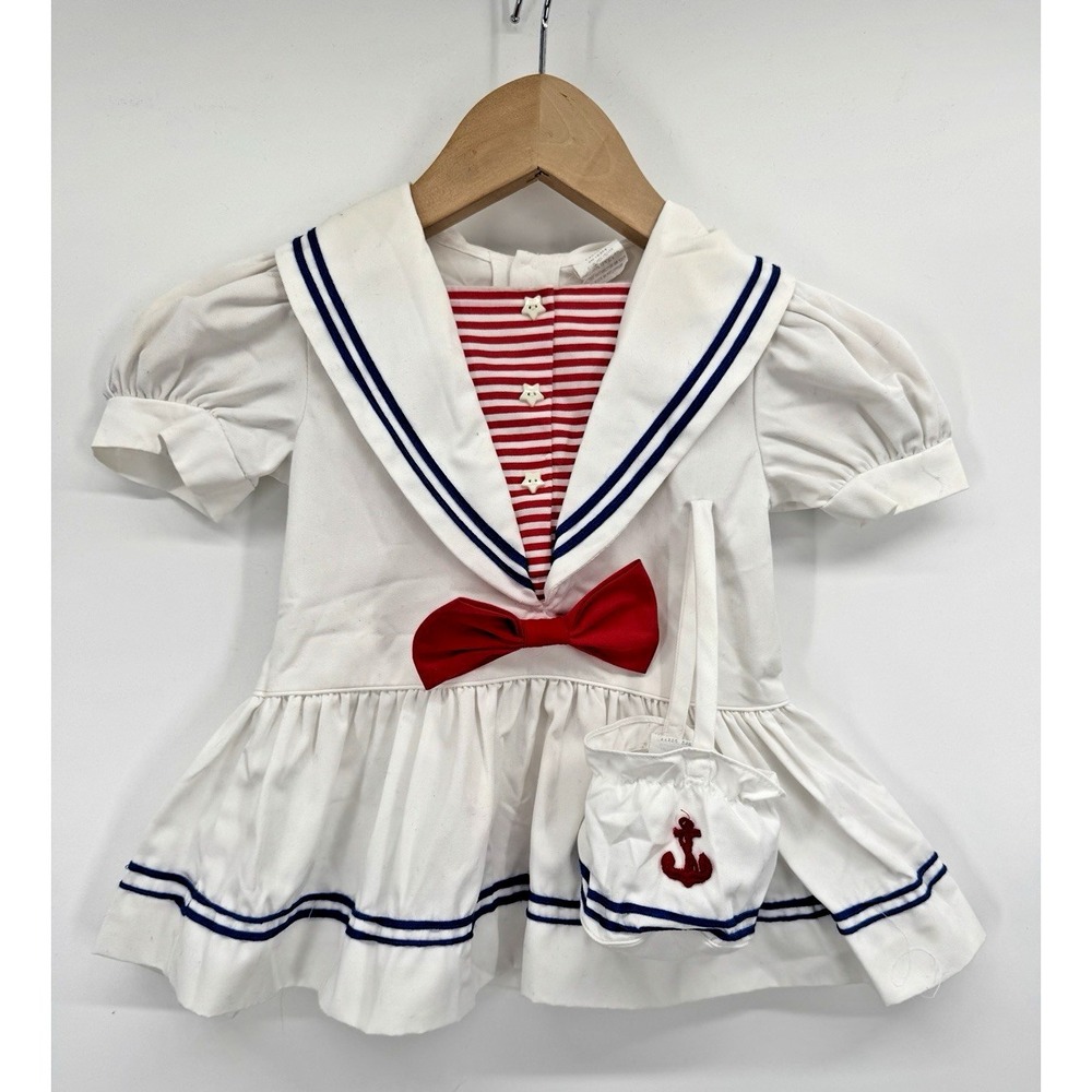 VTG Baby Child Sailor Dress 24M Toddler Navy Bucket Purse Nautical Navy Marine